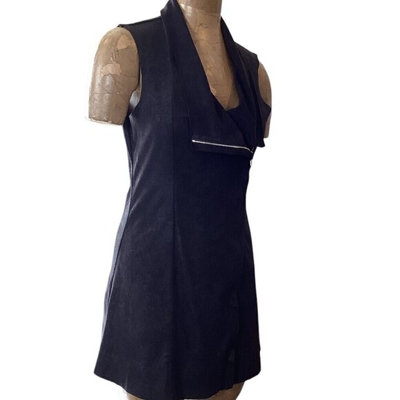 Calvin Klein Draped Faux Suede Long Zip Vest Sz S Black #323E - Picture 5 of 9